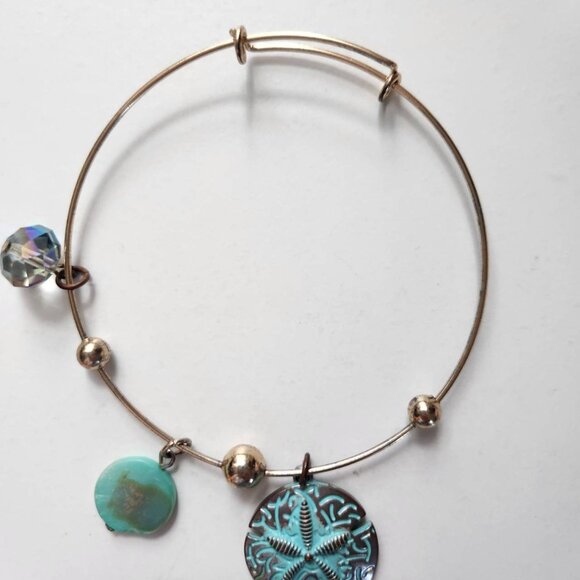Starfish & Shell Charm Adjustable Charm Bracelet Bangle, Blue / Silver - Picture 5 of 9